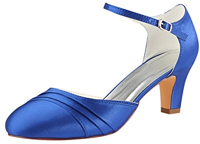 Emily Bridal Brautschuhe Elfenbein Brautschuhe 2018 High Heel Runde Falten Knöchelriemen Hochzeit Schuhe Vintage Hochzeit Schuhe (EU39, Königsblau)