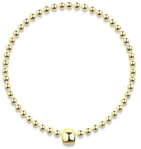 Perlen Armband für Frauen und Mädchen - 925 Silber Stretcharmband | Kugelarmband dehnbar in gold, rosegold, schwarz oder silberfarben incl Schmuck Box von MATERIA by Matthias Wagner