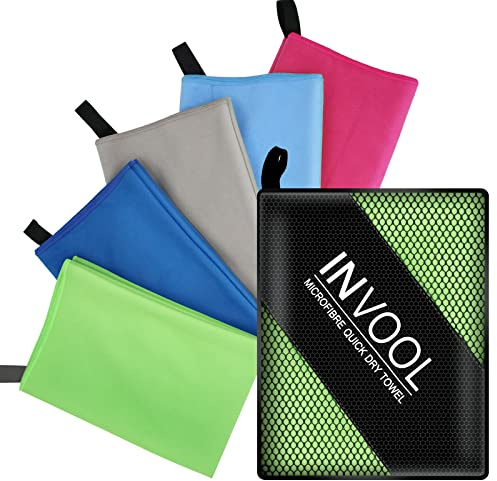 Invool Microfiber Towel, 5 colours with carry bag - Quick Dry Towel for Travel, Camping, Fitness, Beach, Vacation, Fast Drying and Absorbent