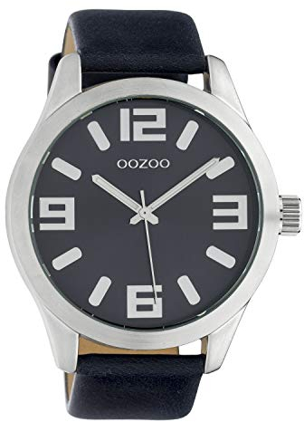 Oozoo Damenuhr mit Lederband Classic Color Line XL 47 MM Dunkelblau C10236