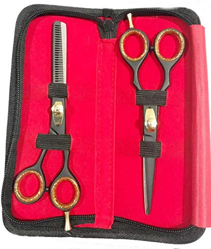 Professional Barber Scissors Shears Hair Thinning Hairdressing Salon Set 5.5 6.0 6.5 (Black Barber kit 5.5)