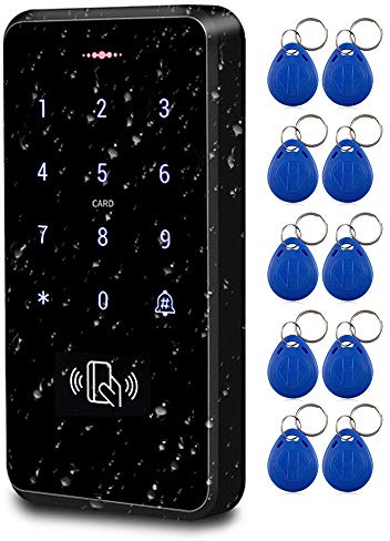 LUCINE Ultimate Full Waterproof RFID Keypad, 3000 Users Capacity, 125KHz Stand-alone Access Control Touch Screen Panel, PIN Code, Wiegand 26, with 10pcs RFID Key fob Cards, Can be Installed Outdoor