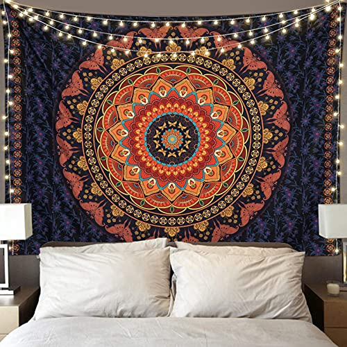 Edeesky Boho-Mandala-Wandteppich, ästhetischer Wandbehang, psychedelischer Hippie-Schmetterling, Wandteppich, Vintage-Wandkunst, Heimdekoration für Schlafzimmer, Wohnzimmer, Schlafsaal (rot