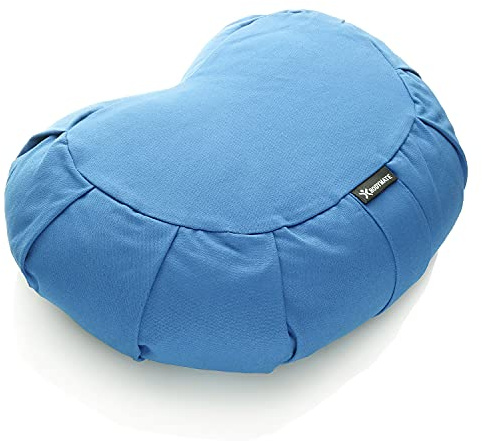 BODYMATE Halbmond Yogakissen 42cm lang 30cm breit und 15cm hoch mit Buchweizen-Spelz Füllung – Maschinenwaschbarer Bezug aus 100% extra dicker Baumwolle – Meditationskissen – Sitzkissen