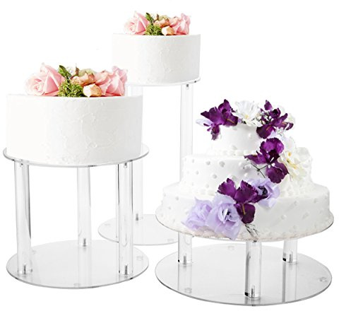 Jusalpha 3 Tier Large Acrylic Glass Round Wedding Cake Stand, Food Display Stand, Cupcake Stand, Dessert Display Platter WCS02 (Large (10'' 12'' 13.5''))
