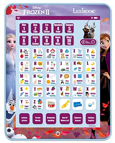 LEXIBOOK, Frozen, Educational Bilingual Learning Tablet, Learn letters numbers words spelling and music, English/Italian, Purple, JCPAD002FZi5