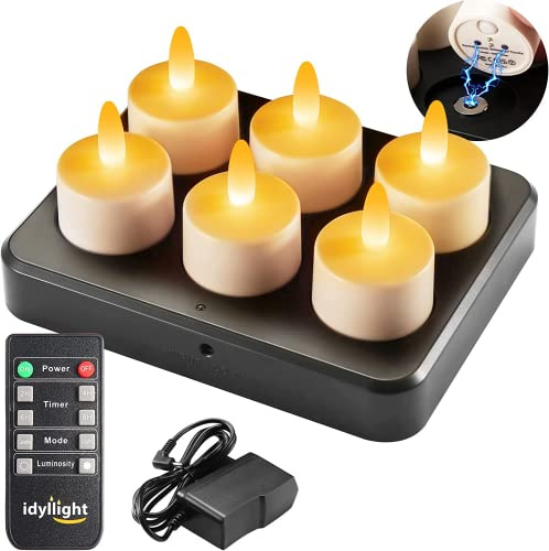idyl light Led Teelichter Wiederaufladbare,Unterwasser Flammenlose Kerzen mit Fernbedienung,100 Stunden Brenndauer,Wasserdichte Led Teelicht mit Timer für Hochzeit Party Heimdekoration,6 Stück,Gelb