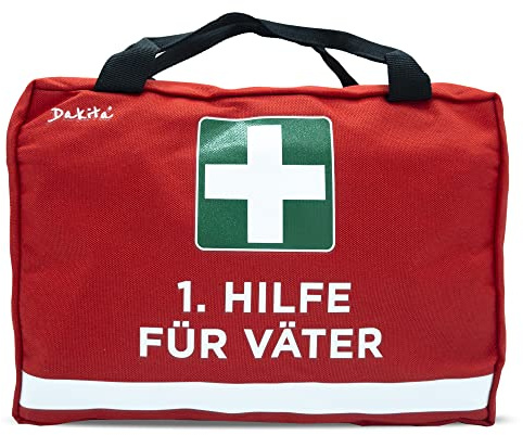 Dakita Erste-Hilfe Tasche für Väter - Lustiges Geschenk zur Geburt oder zum Vatertag oder Pullerparty - 28x18x8 cm - rot, ohne Inhalt