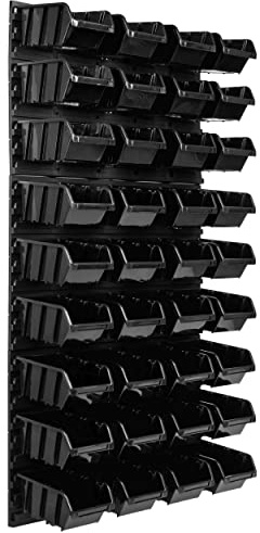 SimpleThing Lagersystem Werkstattregal | 57 x 116 cm | 36 stck. Box | Wandregal mit Stapelboxen - Wandplatten Extra Starke Schüttenregal Warkzeuglochwand Lagerregal Garage Regal
