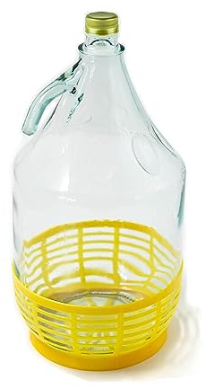 WYSKONT Bouteille bonbonne à col étroit avec bouchon à vis fixe et panier pour la fabrication du vin, stockage de boissons, service en verre transparent, 1 pièce x 5 L