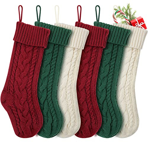 KaKaPops Christmas Stockings, 18 Inches Knit Christmas Stockings Xmas Hanging Stockings for Family Christmas Decorations