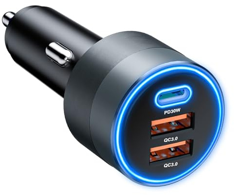 USB C Car Charger for iPhone 16, 66W Car Cigarette Lighter Adapter USB Fast Car Charger PD 30W+Dual QC3.0 [Metal Shell] [Ambient Light] for iPhone 16 15 14 13 Pro Max Samsung Galaxy Note Google Pixel