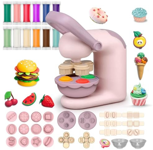 COO11 37 Pcs Kids Ice Cream Playdough Set, Ice Cream Clay Set, Creative Clay DIY Molds, 12 Color Clays, Crafting Toy Gift,Suitable Gift for 5+ Years Kids