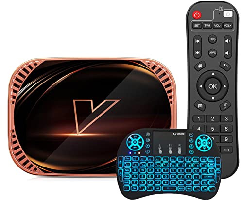 AMITVA Android TV Box 11.0, VONTAR X4 S905X4 Ultra HD 8K HDR TV Box, 4 Go De RAM 128 Go De ROM Android TV Box Ont 2,4 G/5,8 G Dual Band WiFi BT 4.0 Ethernet avec Mini Clavier Rétroéclairé,4gb+32gb