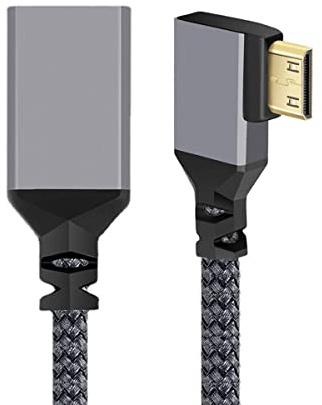 chenyang CY - Cable mini HDMI a HDMI, mini HDMI 1.4 macho a HDMI hembra, cable de extensión 4K, ángulo izquierdo de 90 grados