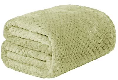 Dreamscene Fleece Blanket Sage Green Throw, Soft Cosy Warm Blanket Honeycomb Waffle Throws for Sofas Bed Settee Faux Fur Throws Lightweight Fluffy Bed Throw Double Size, 150 x 200cm