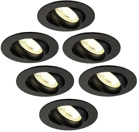 Ledvion 6er Set LED Einbaustrahler Rund Schwarz 3W dimmbar Warmweiss | Einbaumass Ø85mm; Fuer trockene Innenraeume wie Wohnzimmer Kueche und Flur; Integrierte LED Lichtquelle enthalten