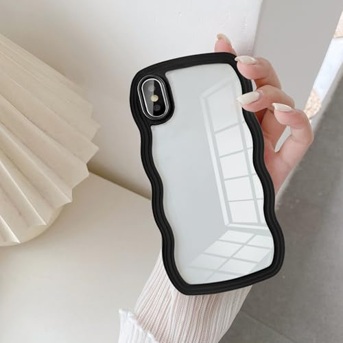 UEEBAI Hülle für iPhone X/XS, Niedliche lockige Wellen Rahmenform Silikon Stoßfeste Handyhülle, Crystal Clear Case mit Anti-Kratzen Schutzhülle TPU Bumper Case Cover - Schwarz