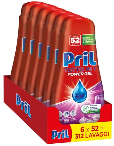 Pril All In One Citron & Lime, Diskmaskin Diskmaskin Rengöringsmedel Flytande Multi-Action Smutsig Hård, 6 Förpackningar med 52 Tvättar, 312 Tvättar