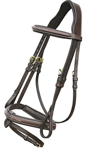 ExionPro Exion Anatomical Snaffle Jumping Bridle for Horses with Removable Flash Noseband & Rubber Reins – Premium Vegetable-Tanned Leather, Brass Buckles, Padded MonoCrown, Designer Stitching
