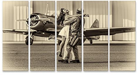 islandburner Retro Vintage Flugzeug Propeller Pilot mit Frein Leinwand Bild Wandbilder Bilder