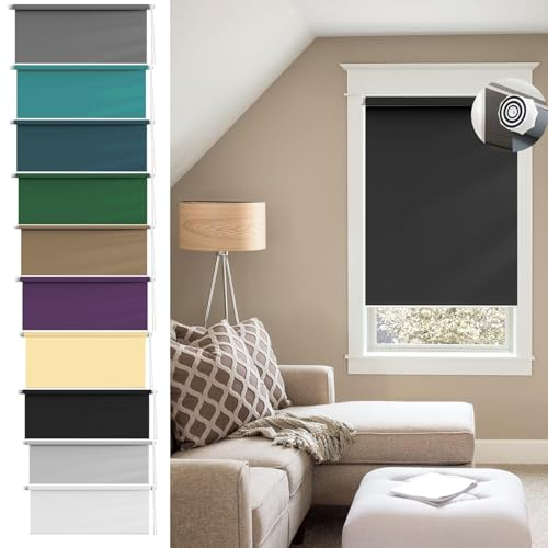 Rollo für Fenster Ohne Bohren 35 x 80 cm Einfache Installation Easyfix, Blickdichtes Seitenzugrollo Inkl. Aller Montage-Teile für Fenster und Türen, Schwarz