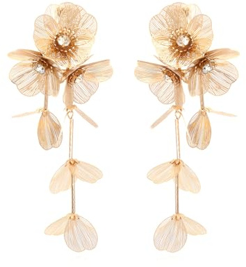 Orecchini pendenti lunghi da donna, stile bohémien, con fiore hawaiano, in oro bohémien, a strati, esagerati, gioielli da sposa per ragazze, 12 cm x 5.3 cm, Metallo, Diamante