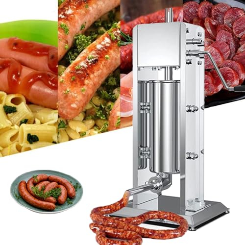 URJWAN Insaccatrice per Salsicce, Macchina Manuale per Salsicce di Carne da Cucina Verticale in Acciaio Inossidabile con Base di Aspirazione Ugelli di Riempimento Professionali Confezionati,15L