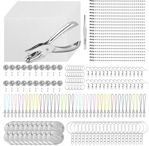Yauhar 202Pcs Shrink Plastic Sheets Kit W Blank Shrinky Art Film Paper, Hole Punch, Keychains Accessories, Earring Hooks, Tweezers, Lobster Clasp Cord for Handmade Crafting