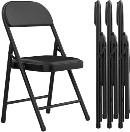 Chleby 4 Set Bequemer Klappstuhl Küche Leder Klappstühle Besucherstuhl mit Dünnes Kissen Klappbare Esszimmerstühle sind geeignet für Küche, drinnen, draußen, Konferenzraum Schwarz