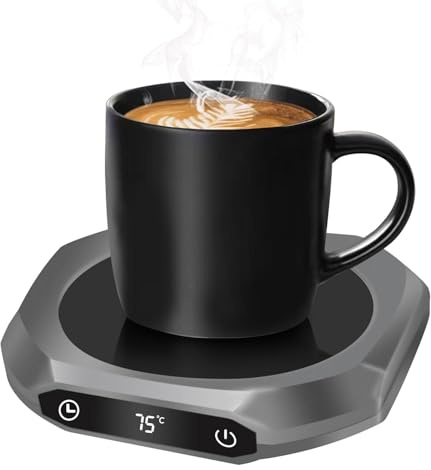 MQUPIN Mug Warmer for Desk with 3 Temp Settings (55℃/65℃/75℃), Auto-Off for Coffee, Tea & Milk (Grey)