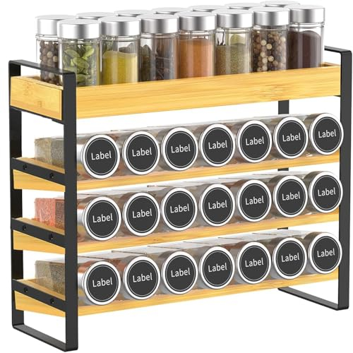 Yearonan 4-stöckiges Gewürzregal holz,Gewürzregal Stehend, Für 35 Gewürzflaschen(Glas nicht im Lieferumfang enthalten) Für Küchen, Schrank, Speisekammer, Arbeitsplatte,Gewürz organizer.