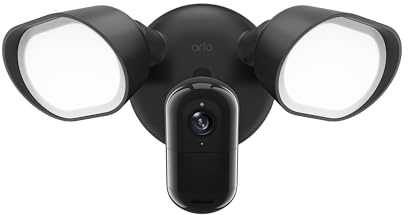Arlo Wired Floodlight Camera - 2K HDR Video, 2000 Lumens, Integrated Siren, Color Night Vision,160º Panoramic View, AI Detections Outdoor Security Camera, 2-Way Audio, Black (Latest Release)