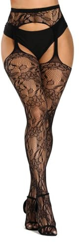 Buitifo Calze per Reggicalze da Donna Coscia Alta Garter Calze Patterned Tights Fishnet Pantyhose(Nero Zhua,M)