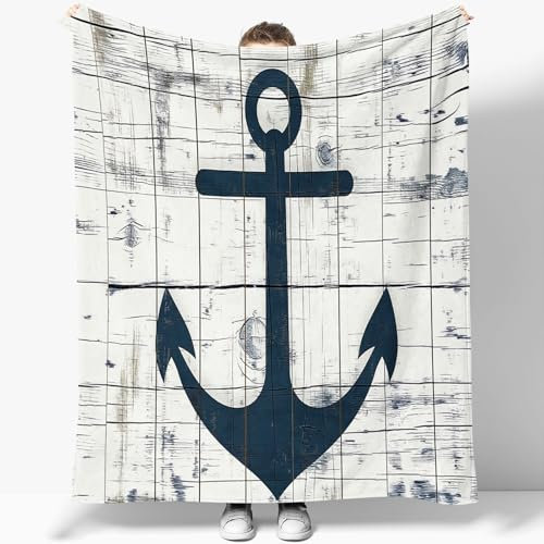Linge de Lit Plaid Flanelle 150 x 200 cm, Clair Couverture Moelleuse et Chaude, Animal de Style Ancre Simple Plaid Sherpa Confortable, Couverture Facile d'entretien pour Canapé et Lit