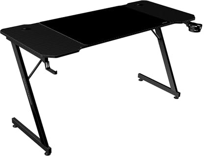 Mars Gaming MGD-X140, Bureau Gaming Ergonomique, Surface en Fibre de Carbone, Structure Métallique, Tapis de Souris XXL, Supports Casque et Boissons, Gestion des Câbles, Bureau Gaming 140x60cm, Noir