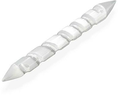 NKlaus Massagestab Selenit, poliert 14 cm Doppelspitzen Zauberstab, 1 Stück | für Meditation; für Reiki; für Chakra; Länge: 14cm; Gewicht: 55g; 1,6cm; selenit stein; selenite crystal