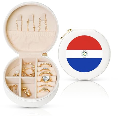 PHAYAH Joyero pequeño de viaje con la bandera de Paraguay, de piel sintética, para collares, pendientes, anillos, accesorios, color blanco
