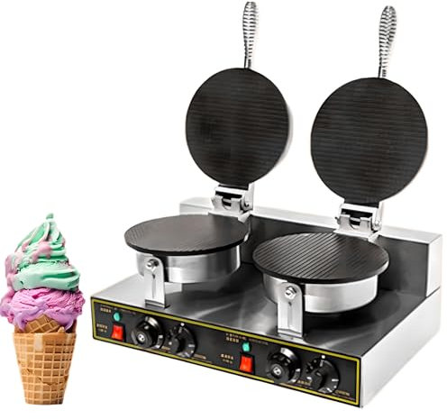 HFFKOS 1200W Commercial Electric Ice Cream Cone Maker - Stainless Steel Waffle Cone Machine with Non-Stick Teflon Coating, Temp Time Control for Restaurants and Bakeries B