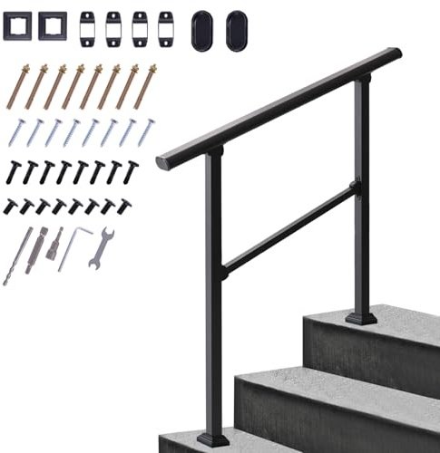 Pmango Carbon Stahl Handlauf für Outdoor 2/3/4 Schritte #LYFS04BK-DE (3 Schritte)