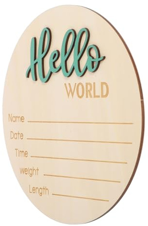 Kisangel Geburtsanzeigeschild für Neugeborene Runder Holzrahmen Namensschild für Fotorequisite für Babyfotografie mit Personalisierbaren Informationen