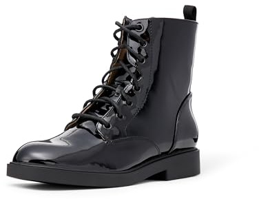 Amazon Essentials Girls' Combat Boots With Zip, Black Patent, 3 UK