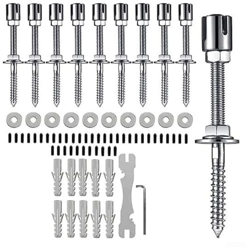 Cable de alambre de acero inoxidable con tensor, cuerda de jardín de metal para colgar fotos, tendedero, valla, plantas trepadoras, luces de cadena para colgar, cortina de red (traje de 50 pies)
