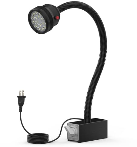 StaStrStu Magnetic Work Light,18W Machine Light with 12T Base,1800 Lumens Flexible Lathe Work Light for CNC Milling Machines Drilling Lighting
