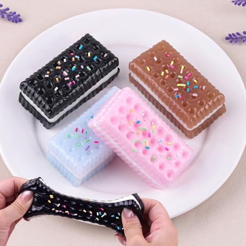 Anboor Sandwich-kex-Squishies klämleksak, 4-pack mjuka stresslindrande sensoriska leksaker, nyhet fidgetleksak för barn, tonåringar och vuxna