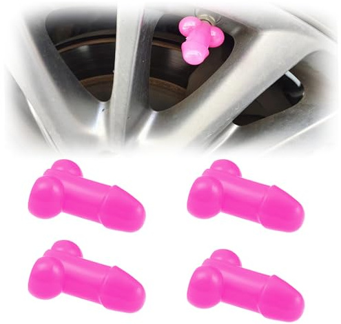 4 PCS Prank Tire Valve Stem Caps Funny Airtight Dust Proof Covers Anti-Rust Valve Stem Cover, Car Wheel Tire Exterior Accessories for All Cars, SUV, Bike, Trucks, Motorcycles (Pink)