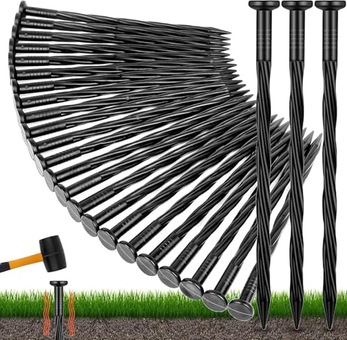 PAIKIUU Lot de 20 piquets de membrane de jardin de 15 cm, piquets en plastique pour lutter contre les mauvaises herbes, bordure de pavé, bordure de paysage