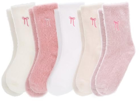 Huiguli Calzini Donna Invernali Pelosi, 5 Paia Calze Termiche Donna Soffici, Calze Spesse per Casa e Dormire, Alta Elasticità per Carino Regalo- Taglia 35-41, Fiocco