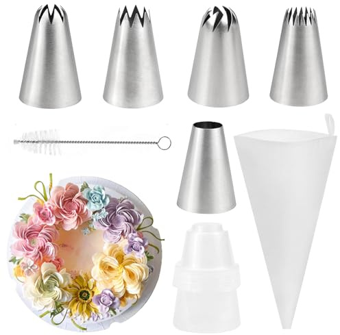 SHYSBV Set di 6 sac à poche professionali con 5 beccucci in acciaio inox e supporto – Sacchetti da pasticceria riutilizzabili grandi per torte, biscotti, cupcake e amaretti