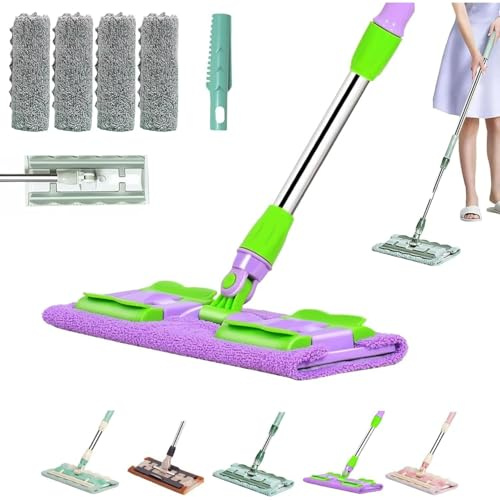 Lavapavimenti professionale con mop pad e rivestimento di ricambio, mocio telescopico per tutti i tipi di pavimenti con testa girevole